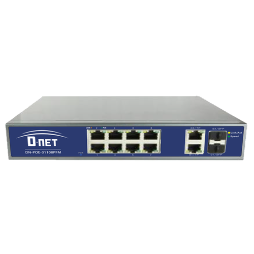 D-NET 8 PoE Port +2 SFP Port Network Switch, Commutator, PoE (DN-POE-33108PF)