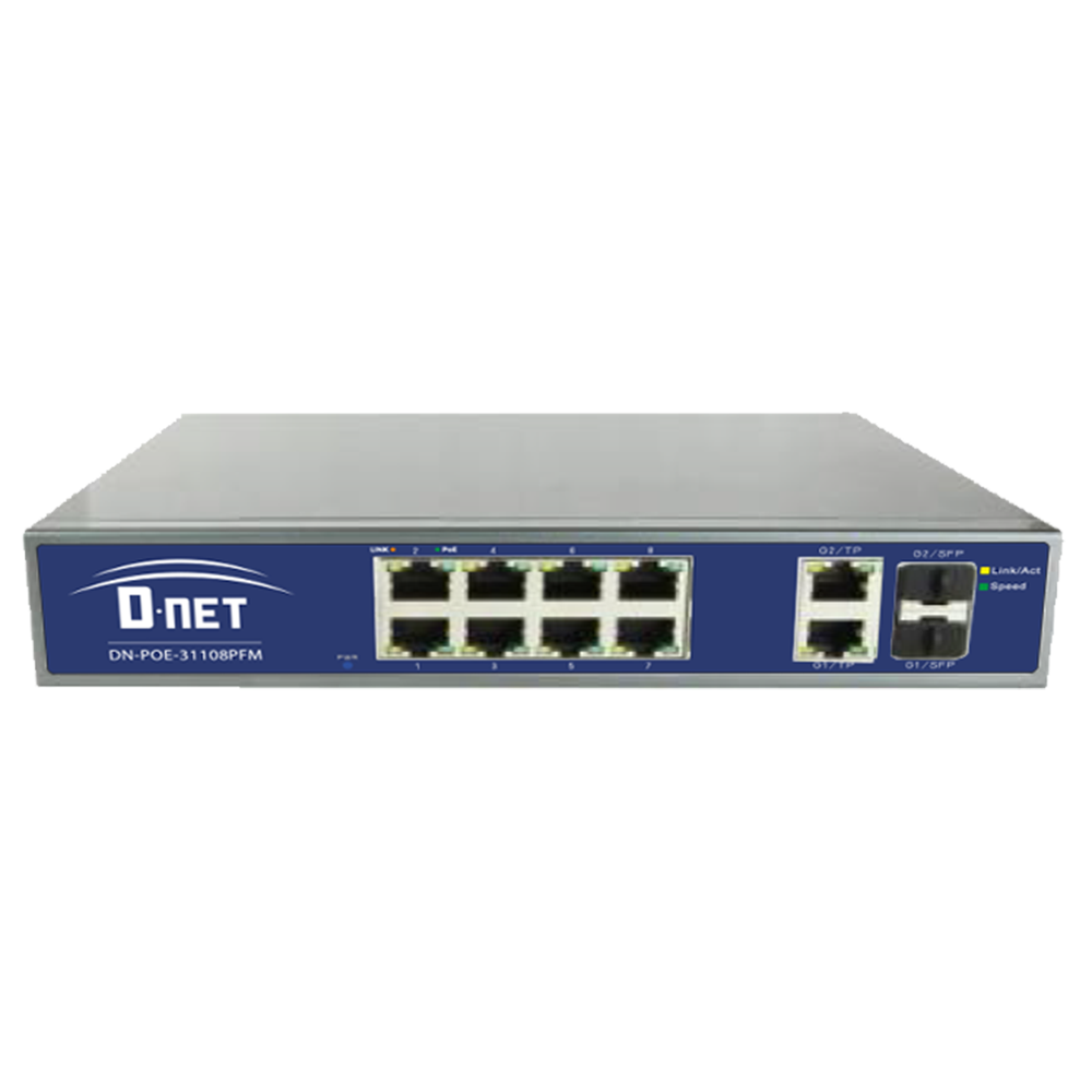 Switch de Rede D-NET 8 Portas PoE +2 Portas SFP, Comutador, PoE (DN-POE-33108PF)