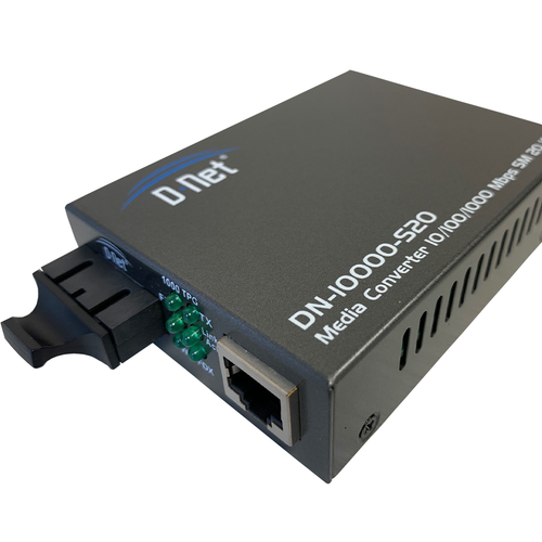 D-NET Ethernet Media Converter, Single Mode LX Fiber, 10/100/1000 Base-T (20 Km), (DN-10000-S20)