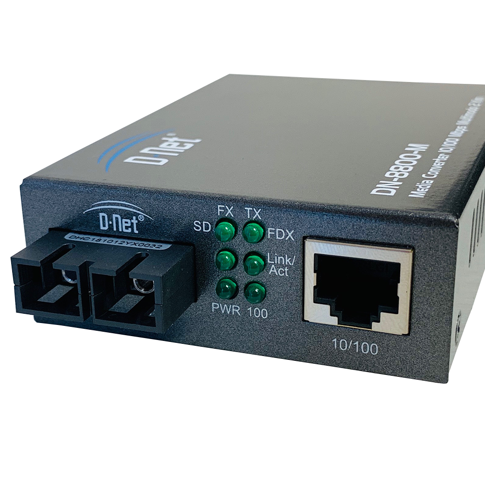 D-NET Ethernet Media Converter, Multi Mode LX Fiber, 10/100/1000 Base-T (2 Kilometers), (DN-8800-M)